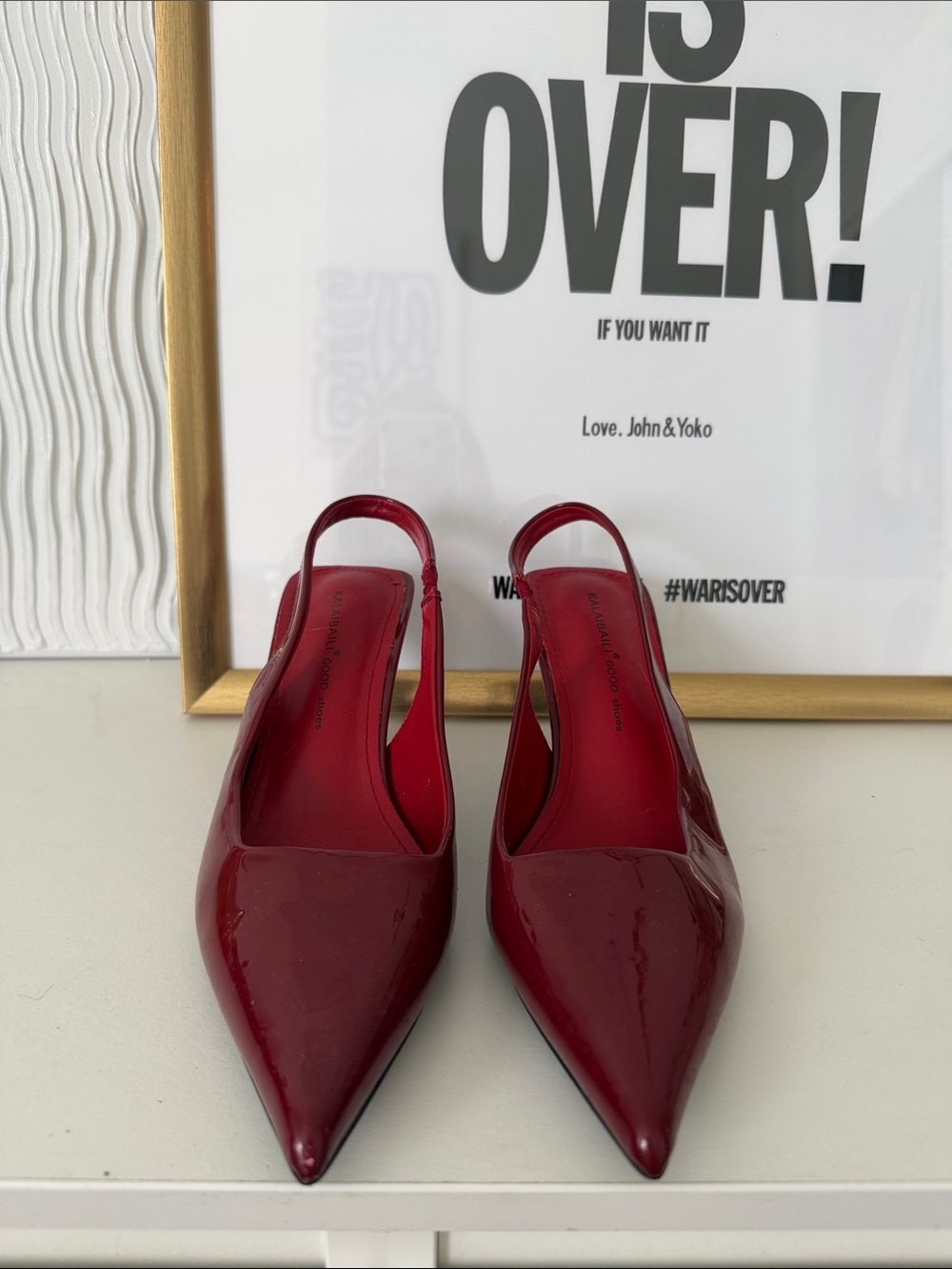 Red Patent Pointed-Toe Slingback Heels